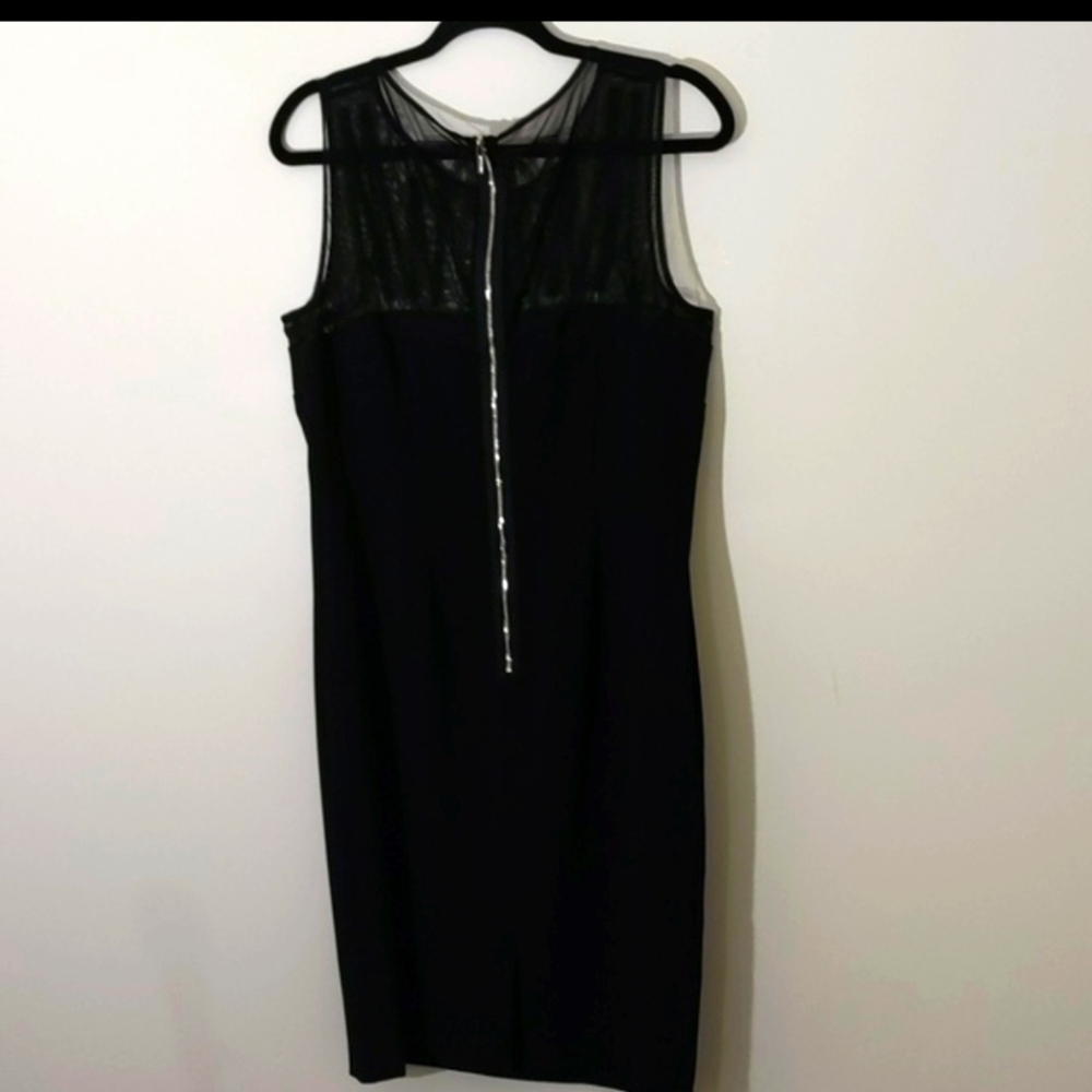 Anne Klein| Black Formal Dress with Mesh Top Silver Back Zipper and Small Slit - Picture 9 of 17